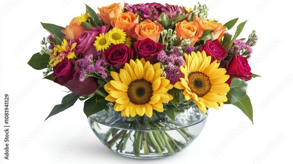 Fototapeta premium Vibrant Floral Arrangement in Glass Vase