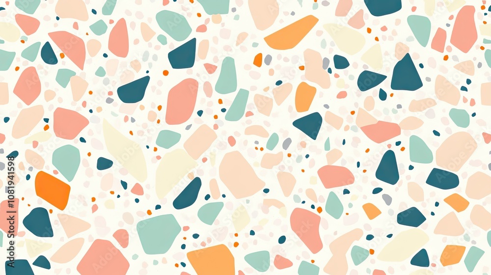 Colorful abstract terrazzo pattern featuring a mix of soft pastels and bold accents. Colorful abstract terrazzo pattern featuring a mix of soft pastels and bold accents.