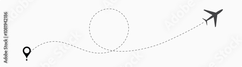 Airplane line path vector icon set of air plane flight route with start point and dash line trace. Plane vector icon and dotted line airplane path14