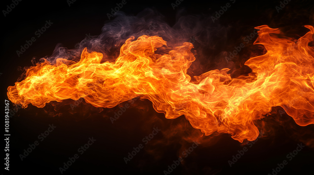 Fire on a black background, with flames in the air, in shades of orange and red, Fire on a black background, with flames in the air, in shades of orange and red,