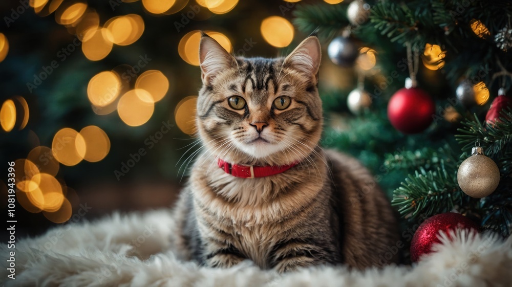 christmas portrait of a cat whit tree chrismas christmas portrait of a cat whit tree chrismas