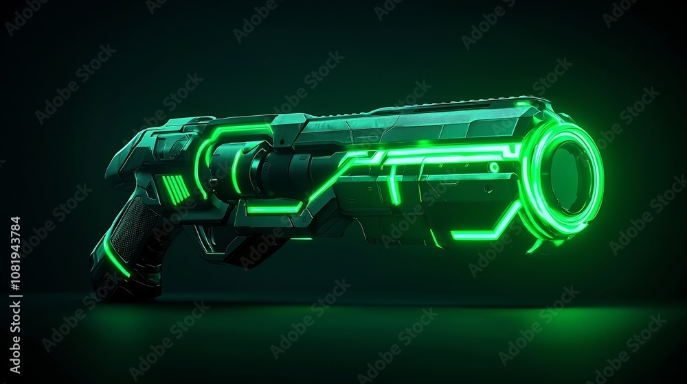 Sleek Neon-Accented Sci-Fi Weapon with Futuristic Detailing and Design Sleek Neon-Accented Sci-Fi Weapon with Futuristic Detailing and Design