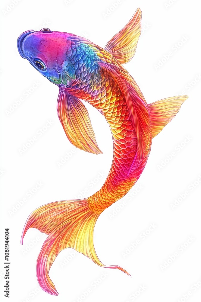 Fototapeta premium Rainbow-colored fish with fins spread wide.