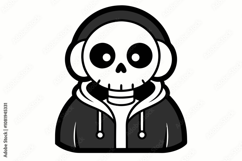 Skeleton character with headphones vector illustration, robot cyborg, halloween vector Skeleton character with headphones vector illustration, robot cyborg, halloween vector