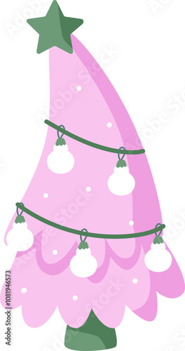Cute Pink Christmas Tree Hand Drawn Doodle Vector Illustration
