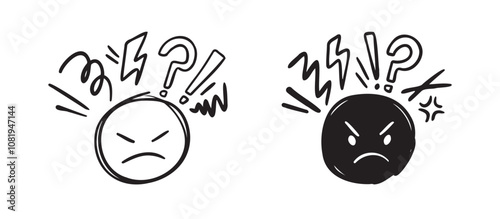Negative thinking, bad experience feedback Hand drawn icon, unhappy client doodle, difficult customer, angry face, poor service quality, mad emoticon