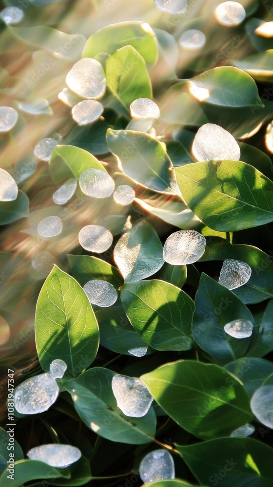 Frostkissed leaves glimmering in morning light nature close-up freshness serenity Frostkissed leaves glimmering in morning light nature close-up freshness serenity