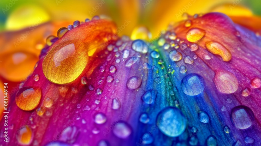 Close-Up of Colorful Petals with Water Droplets, Showcasing Vibrant Colors and Textures in Nature's Beauty Close-Up of Colorful Petals with Water Droplets, Showcasing Vibrant Colors and Textures in Nature's Beauty