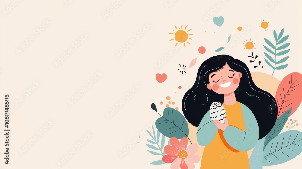 Levity and Laughter. A cheerful girl holds an ice cream cone surrounded by colorful flowers and hearts, radiating joy and warmth in a playful illustration. Levity and Laughter. A cheerful girl holds an ice cream cone surrounded by colorful flowers and hearts, radiating joy and warmth in a playful illustration.