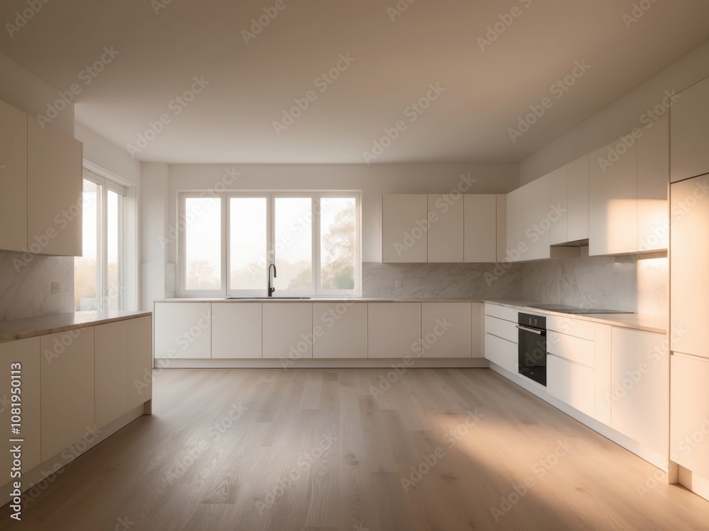Empty Kitchen Space with Morning Light Streaming In. Empty Kitchen Space with Morning Light Streaming In.