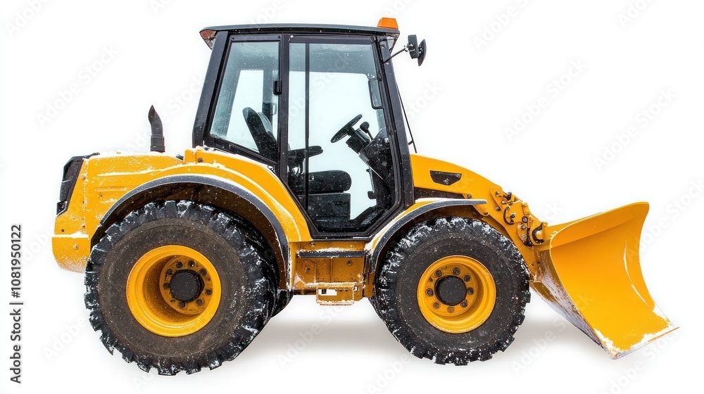 Yellow Backhoe Loader with Snow Plow Attachment Yellow Backhoe Loader with Snow Plow Attachment