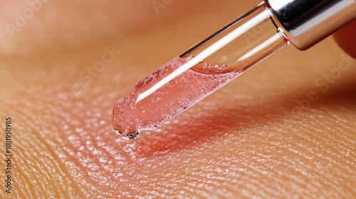 A dropper dispenses a pink niacinamide serum onto a hand, showcasing its smooth application intended for improving skin quality and moisture