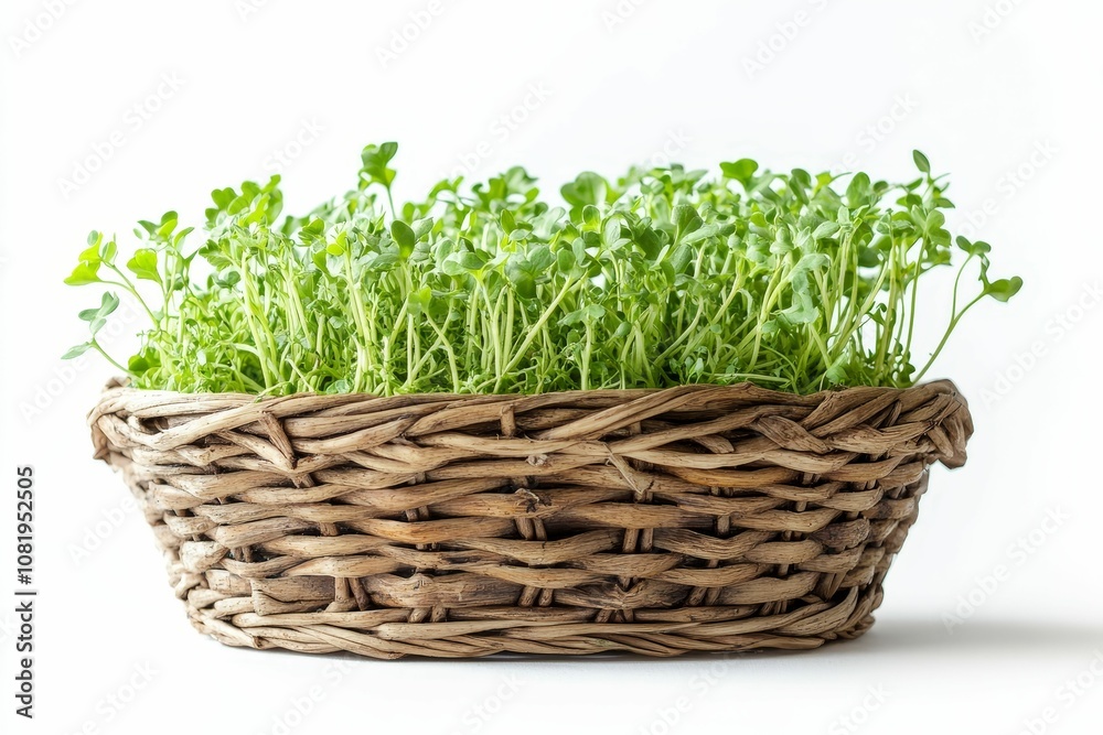Green sprouts in a wicker basket. Green sprouts in a wicker basket.