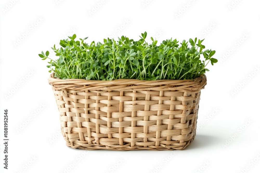 Fototapeta premium Green sprouts in a wicker basket.