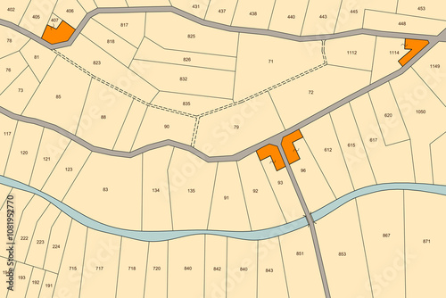 Imaginary Rural Cadastral Map concept with identification of cad