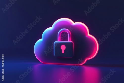 Cloud Storage with a Padlock Symbol: Minimalistic cloud icon with a padlock, symbolizing secure data storage, designed in a clean, tech-friendly style. 