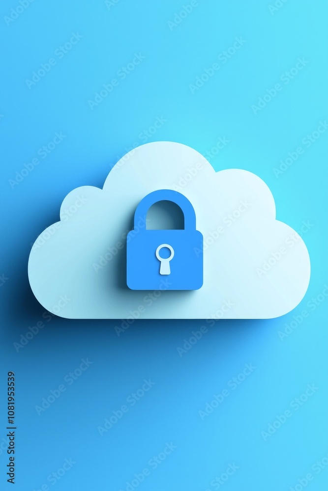 Cloud Storage with a Padlock Symbol: Minimalistic cloud icon with a padlock, symbolizing secure data storage, designed in a clean, tech-friendly style. Cloud Storage with a Padlock Symbol: Minimalistic cloud icon with a padlock, symbolizing secure data storage, designed in a clean, tech-friendly style.