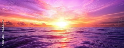 Serene Ocean Sunset with Vibrant Purple and Orange Sky, Abstract Background for Design and Digital Art