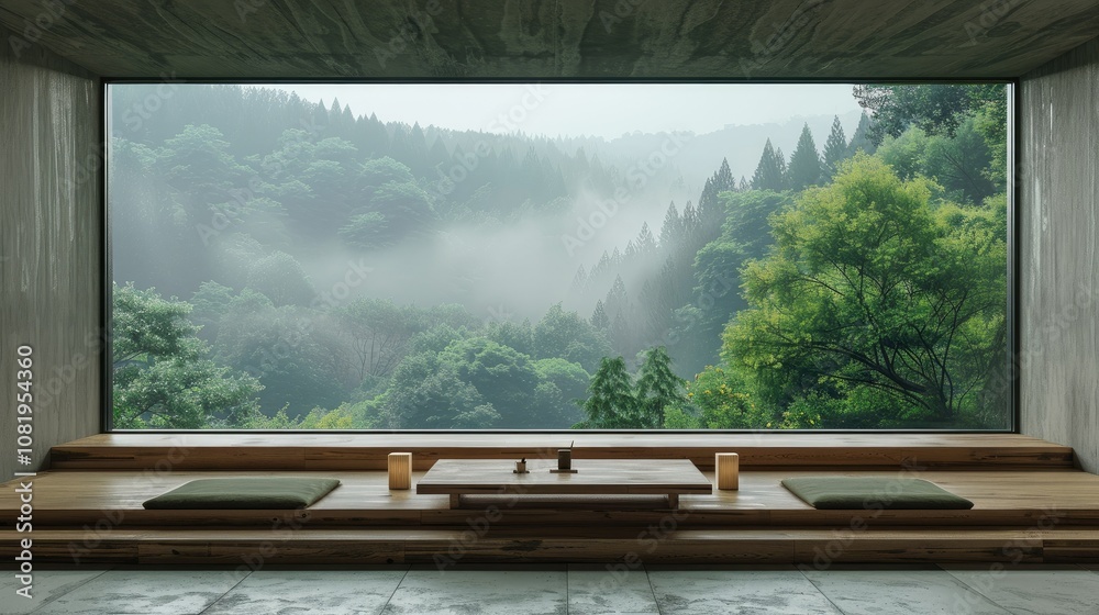 Minimalist study space with a large window view of nature Minimalist study space with a large window view of nature