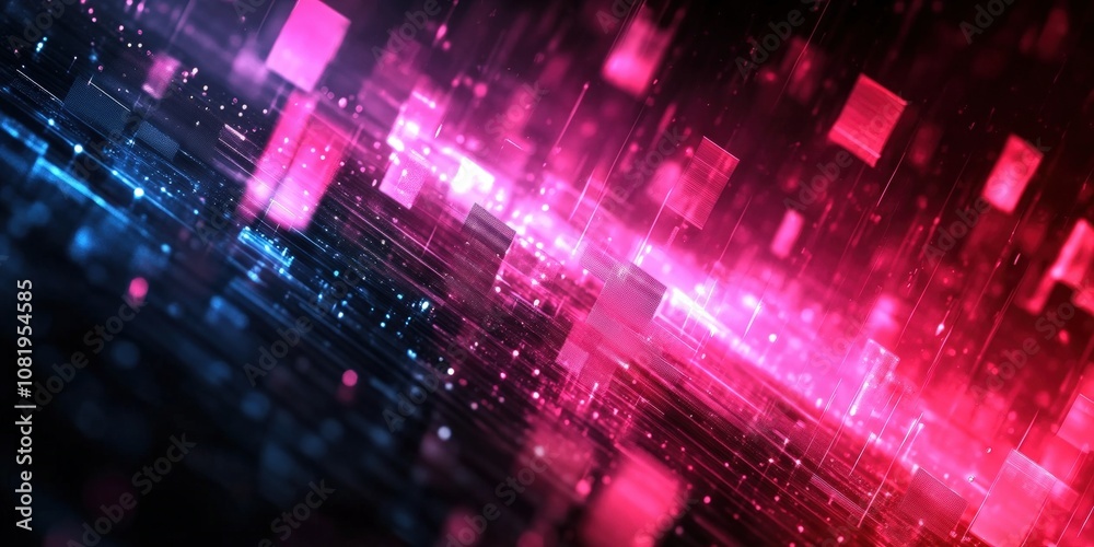 Fototapeta premium Vibrant Abstract Digital Background with Glowing Squares and Flashes of Light for Technology and Futuristic Themes