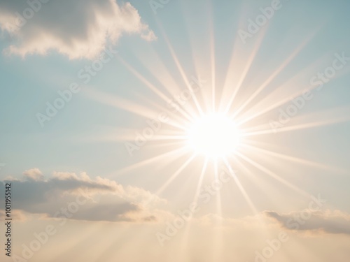 Vibrant sun rays illuminate sky warm and radiant divine atmosphere. photo