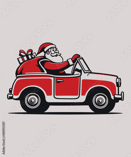 PrintCar with Christmas Tree and .A truck with a Christmas tree in the black Vector, styled in a way reminiscent of Christma