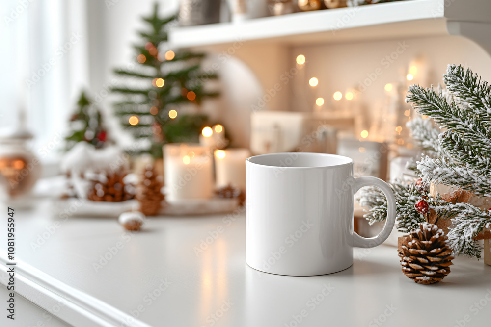 White ceramic tea mug mockup with Santa toy, winter x-mas decorations and copy space for your imprint. Front view 10oz cup background for Christmas promotional content
White ceramic tea mug mockup with Santa toy, winter x-mas decorations and copy space for your imprint. Front view 10oz cup background for Christmas promotional content