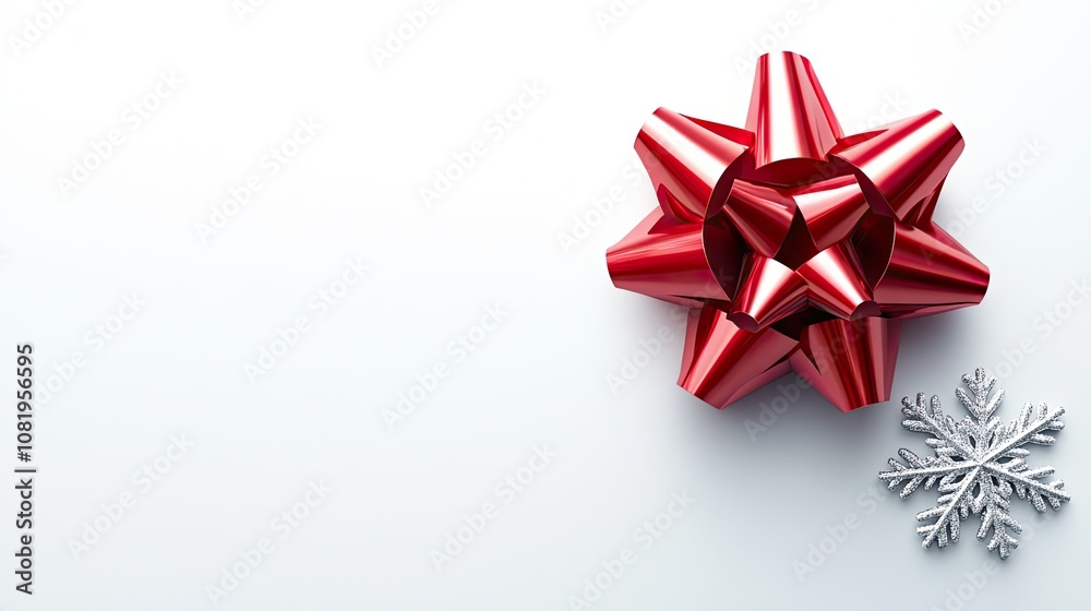 Blank white Christmas greeting card centered on a seamless white background, with minimal festive elements like a red bow and silver snowflake beside it. Blank white Christmas greeting card centered on a seamless white background, with minimal festive elements like a red bow and silver snowflake beside it.