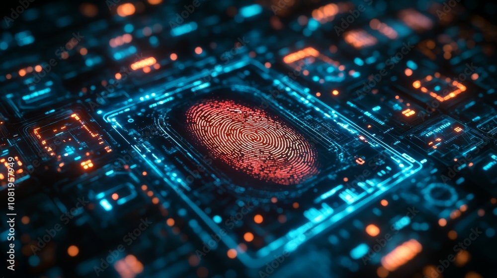 Fototapeta premium A minimal biometric fingerprint is used to record and process statistics and data over a grid