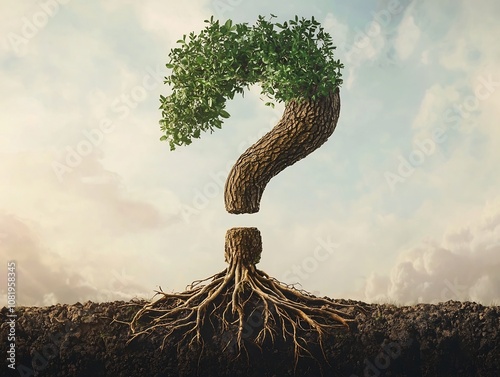 Intertwining Tree Roots Forming a Symbolic Question Mark Symbolizing the Cycle of Life and Growth photo