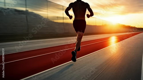 A Dedicated Runner in Action at Sunset on a Scenic Track, Showcasing Determination and Fitness in a Vibrant Environment