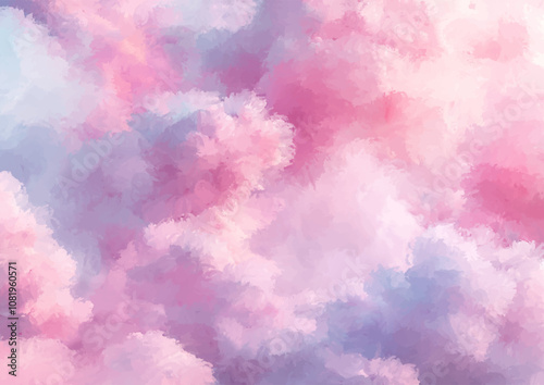 Hand painted pastel pink cotton candy clouds background 