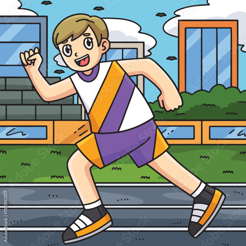Track and Field Athlete Sprinting Colored Cartoon 