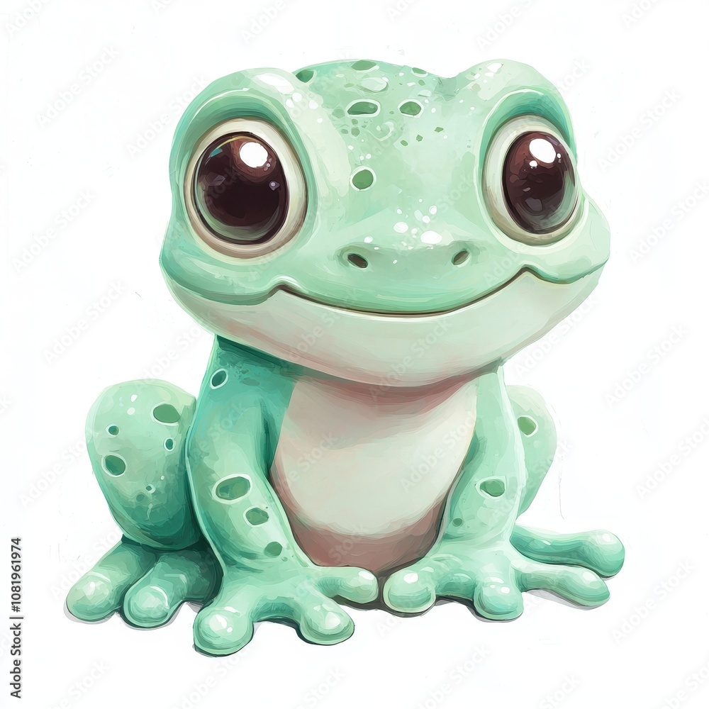 Fototapeta premium Cute cartoon frog with big eyes and cheerful expression