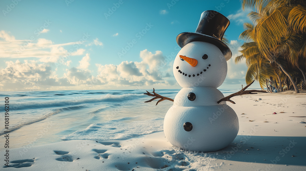 Obraz premium nowman sitting on a tropical beach