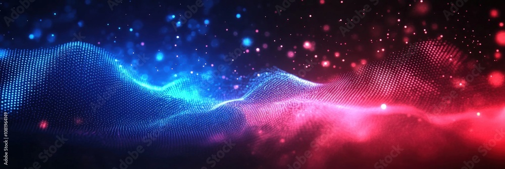 Abstract Digital Waves with Red and Blue Light Particles Creating a Futuristic Background for Technology Concepts, Modern Designs, and Creative Visuals Abstract Digital Waves with Red and Blue Light Particles Creating a Futuristic Background for Technology Concepts, Modern Designs, and Creative Visuals