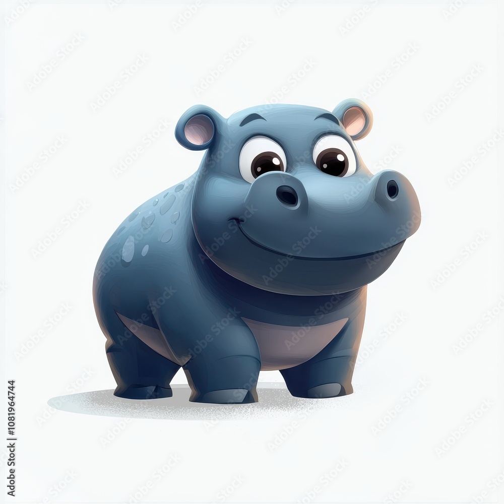 Cute Cartoon Hippo with Big Eyes