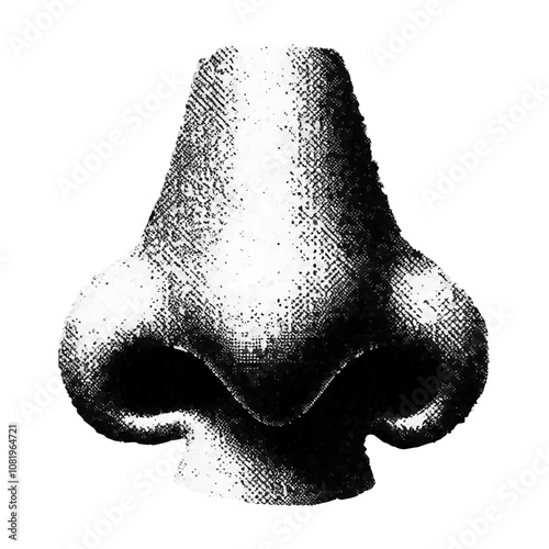 nose sign isolated on transparent background. grunge photocopy and abstract stipple sand effect. Element in stipple halftone brutalist retro design. Vector illustration for vintage music posters