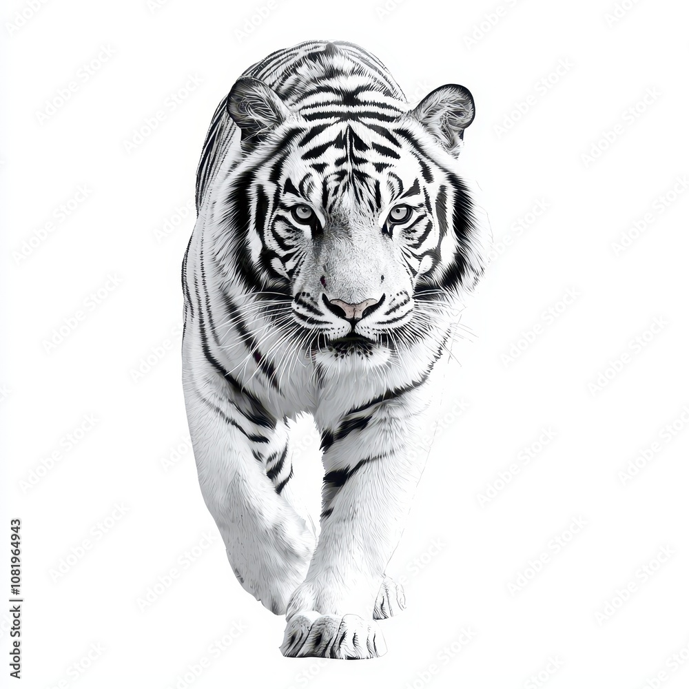 Majestic White Tiger Walking Towards the Viewer Majestic White Tiger Walking Towards the Viewer
