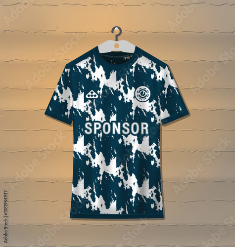 Sports uniform jersey design with an abstract color combination of dark blue and white with a rough theme pattern