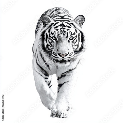 Majestic White Tiger Walking Towards the Viewer