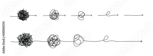Complex line and Complicated way. Idea thinking process concept. Messy ball becomes a straight line concept.