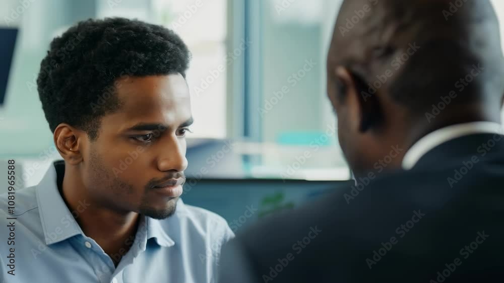 Professional business discussion: engaged colleagues strategizing in modern office setting Professional business discussion: engaged colleagues strategizing in modern office setting