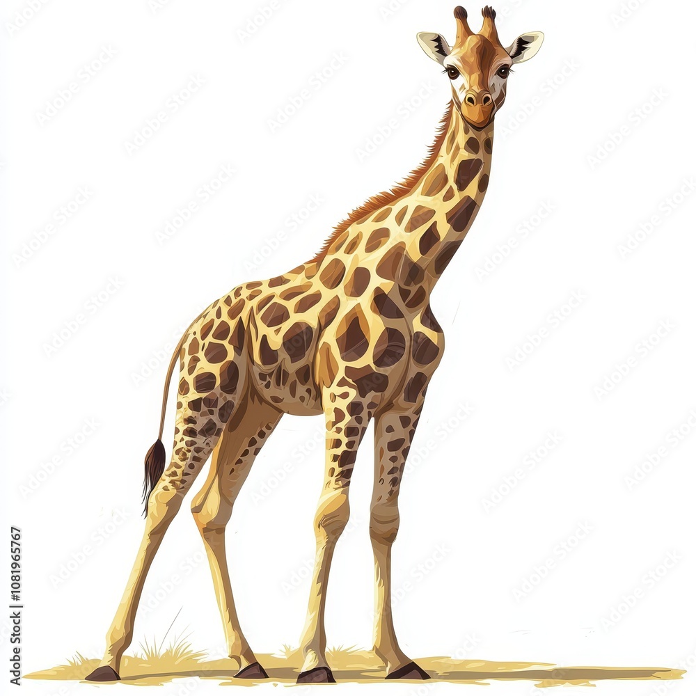 Naklejka premium Cute Cartoon Giraffe with Unique Patterns and Expression