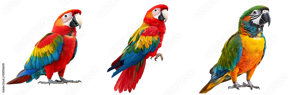 Fototapeta premium Set of Parrot or Parakeet editable isolated on a transparent background