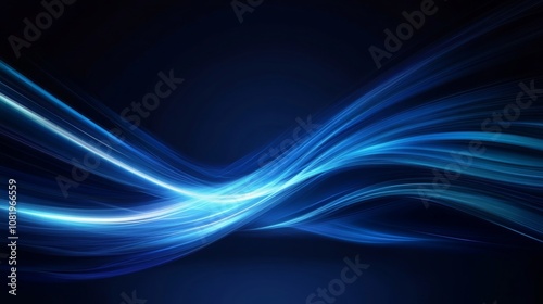 Abstract Blue Wave Flowing on Black Background, Smooth Wavy Lines, Technology Background