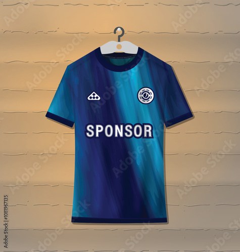 Sports uniform jersey design with an abstract color combination of light blue and dark blue with a smooth line pattern theme