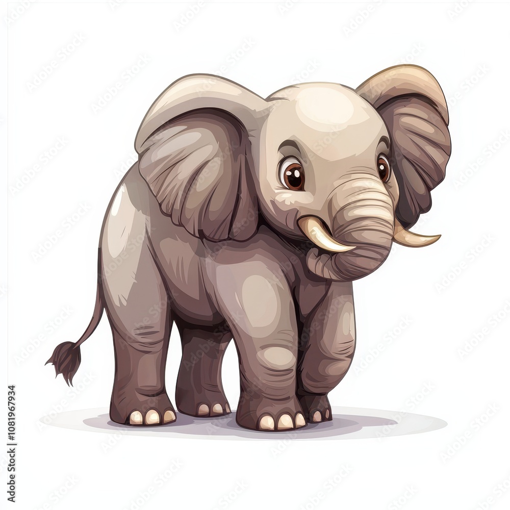 Fototapeta premium Cute Cartoon Elephant Standing Cheerfully