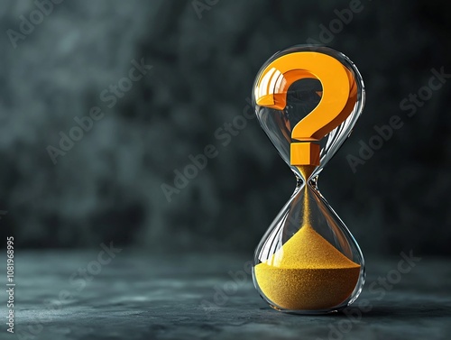 Hourglass with Falling Sand Forming a Question Mark   Symbolizing Time Life and Uncertainty photo