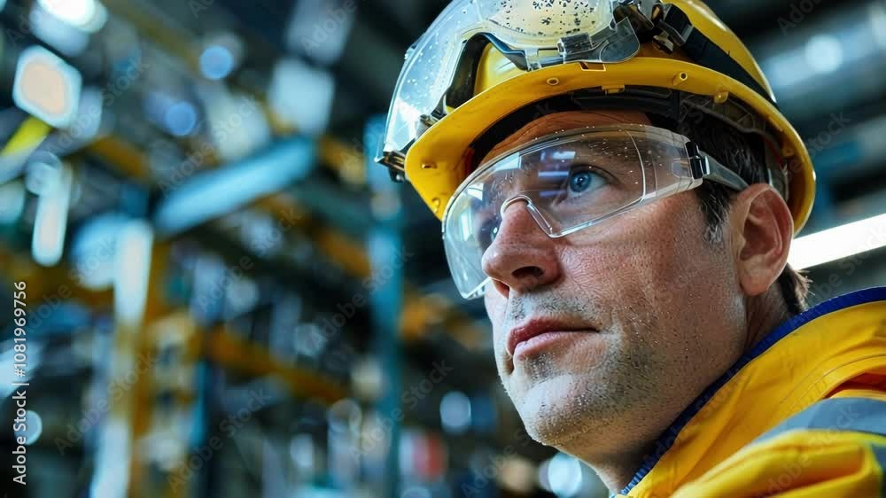 Industrial engineer wearing augmented reality goggles is working in a factory, showcasing the future of smart industry and technological advancement in manufacturing Industrial engineer wearing augmented reality goggles is working in a factory, showcasing the future of smart industry and technological advancement in manufacturing